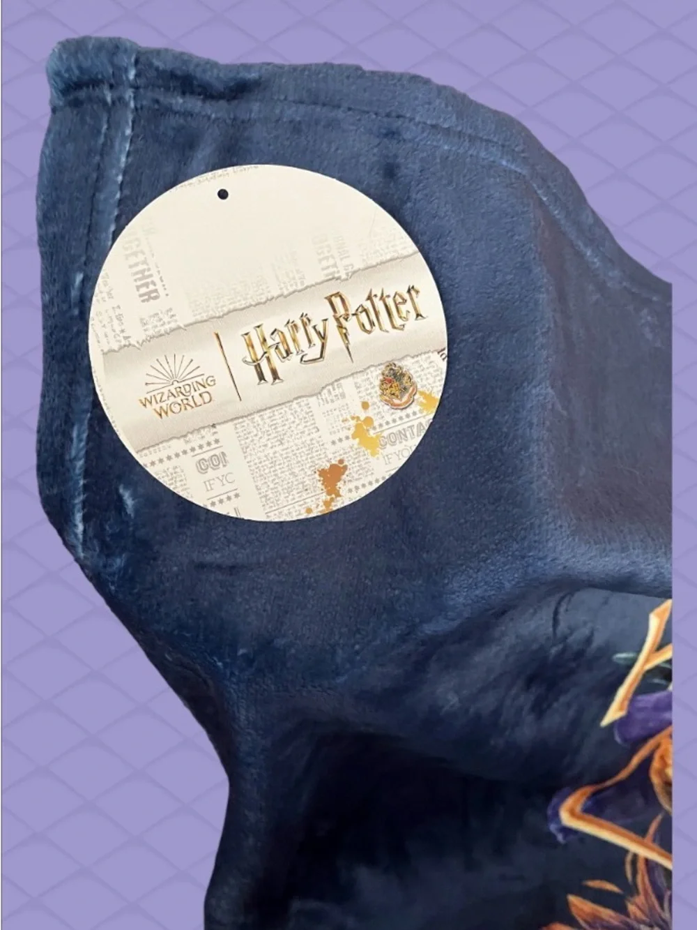 New Large Hogwarts Crest Plush Throw Blanket - Navy Blue